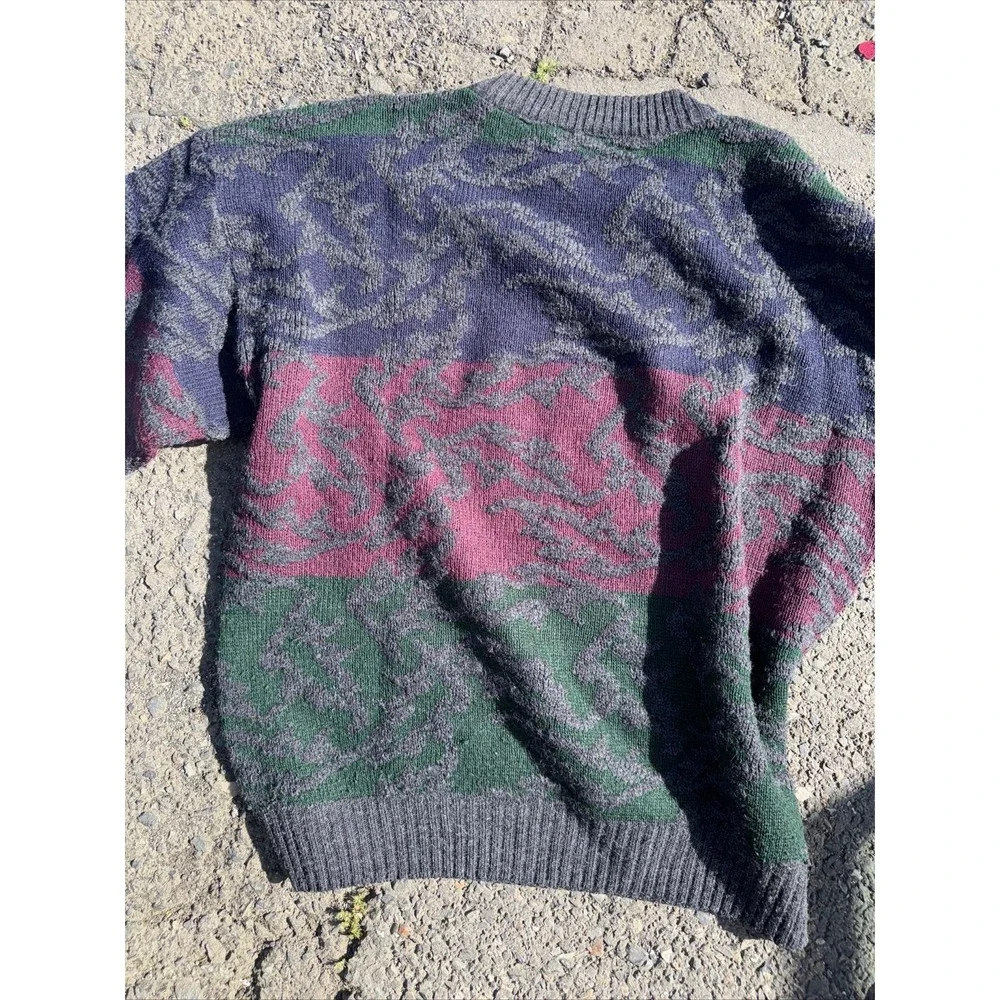 J Ashford Sweater L Italian Wool Men's Blue Black, Grey, Maroon, Long‎ Sleeve